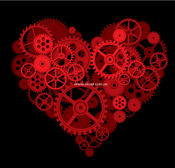 free vector By a gear composed of a large peach heart vector